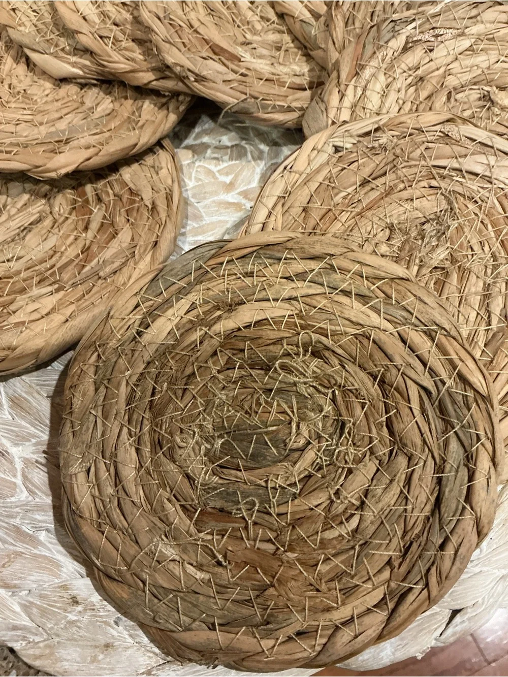 Handwoven Round Seagrass Coasters - Set of 10